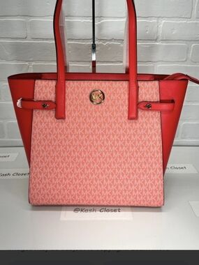 Michael Kors Coral and Red MK Logo Tote